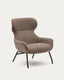 Fauteuil Belina en chenille marron clair et acier avec finition noire FSC 100%