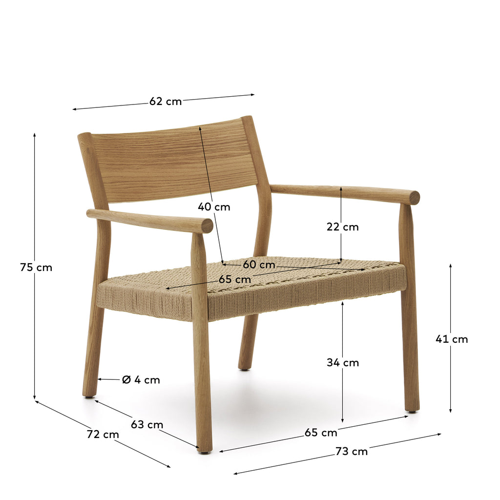 Fauteuil Yalia en bois de chêne FSC 100% finition naturelle et siège en corde de papier
