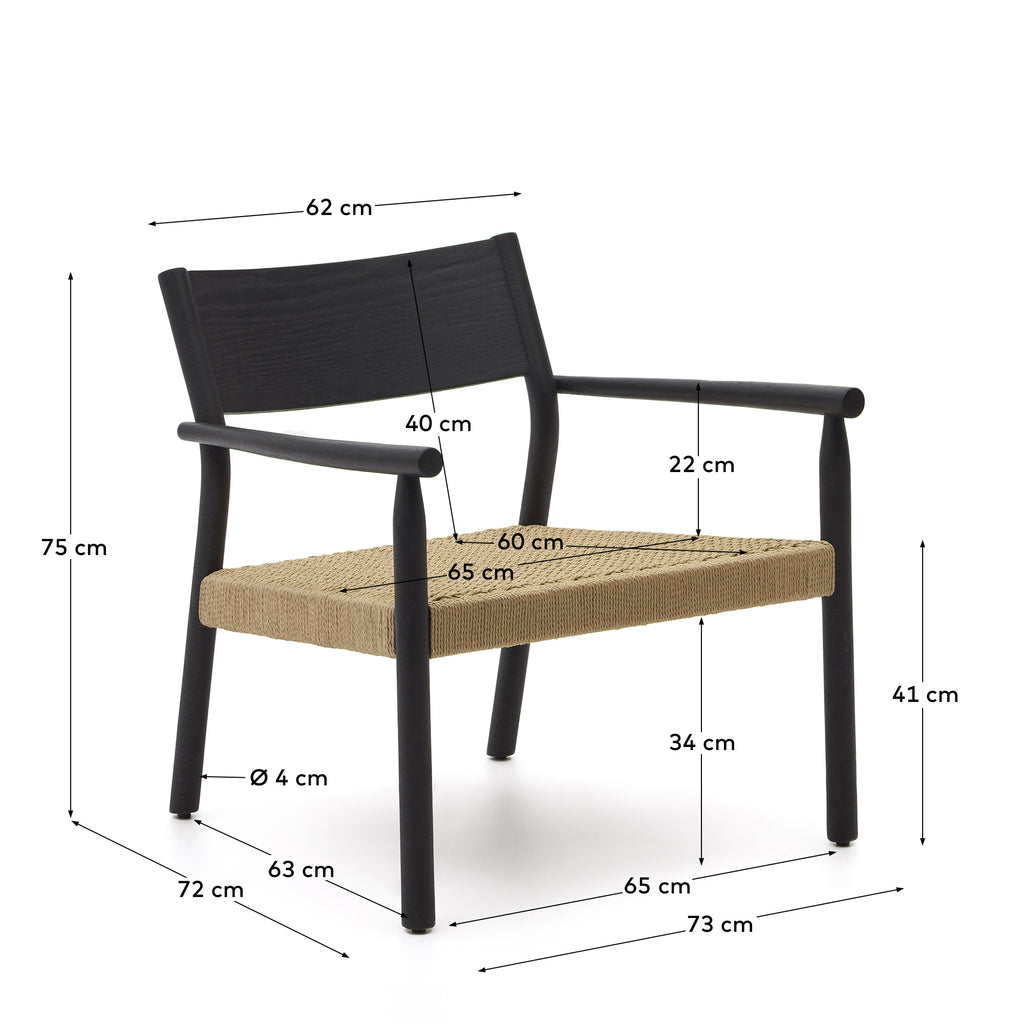 Fauteuil Yalia en bois de chêne FSC 100% finition noire et siège en corde de papier