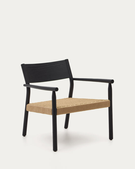 Fauteuil Yalia en bois de chêne FSC 100% finition noire et siège en corde de papier