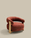 Fauteuil Granite version ignifugée en chenille terracotta et bois de frêne avec finition ton naturel FSC 100 %