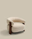 Fauteuil Granite version ignifugée en chenille beige et bois de frêne avec finition ton noyer FSC 100 %
