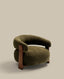 Fauteuil Granite version ignifugée en chenille verte et bois de frêne avec finition ton noyer FSC 100 %