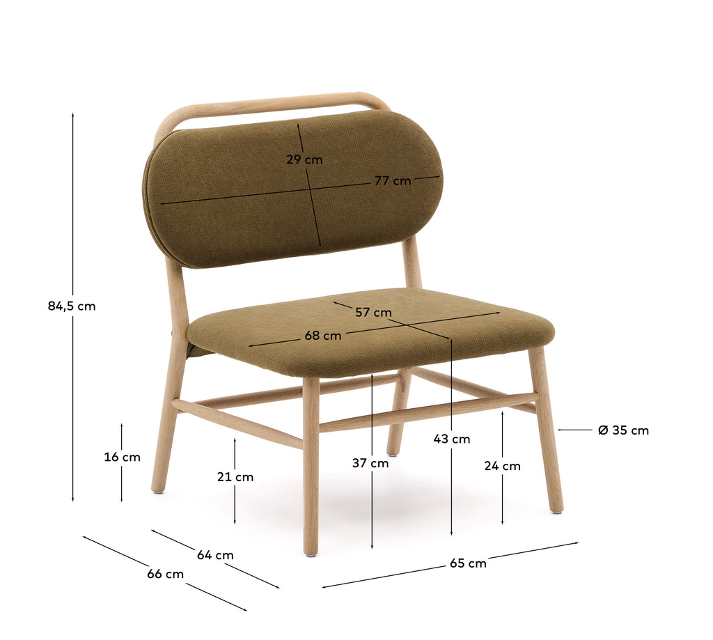 Fauteuil Helda en tissu chenille vert et bois de chêne FSC Mix Credit