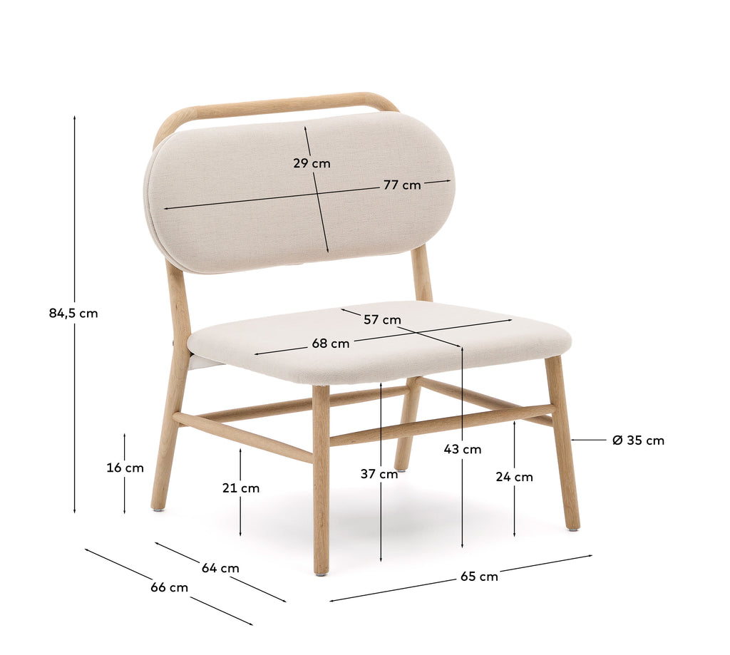 Fauteuil Helda en tissu chenille beige et bois de chêne FSC Mix Credit