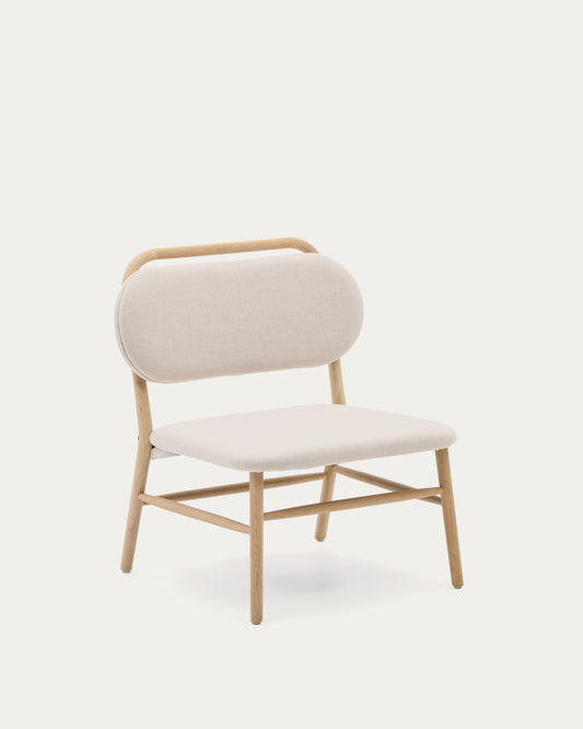 Fauteuil Helda en tissu chenille beige et bois de chêne FSC Mix Credit