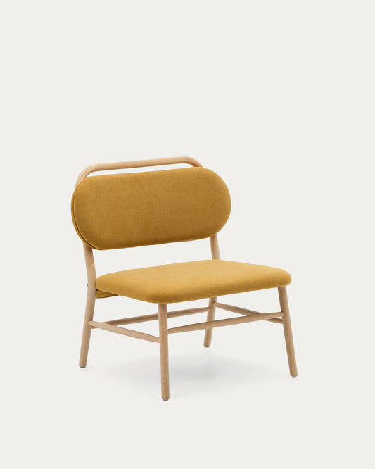 Fauteuil Helda en tissu chenille moutarde et bois de chêne FSC Mix Credit