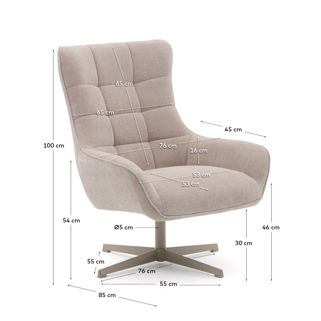 Fauteuil pivotant Teryl en tissu chenille beige et métal gris FSC 100%