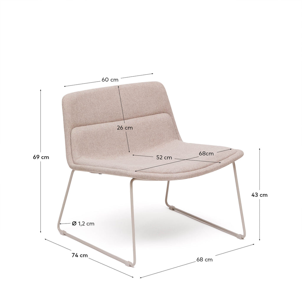 Zahara beige armchair and steel in a beige finish, 100% FSC