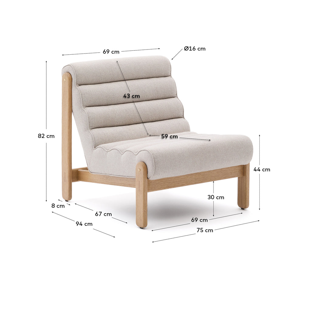 Magira beige armchair in solid oak wood with natural finish