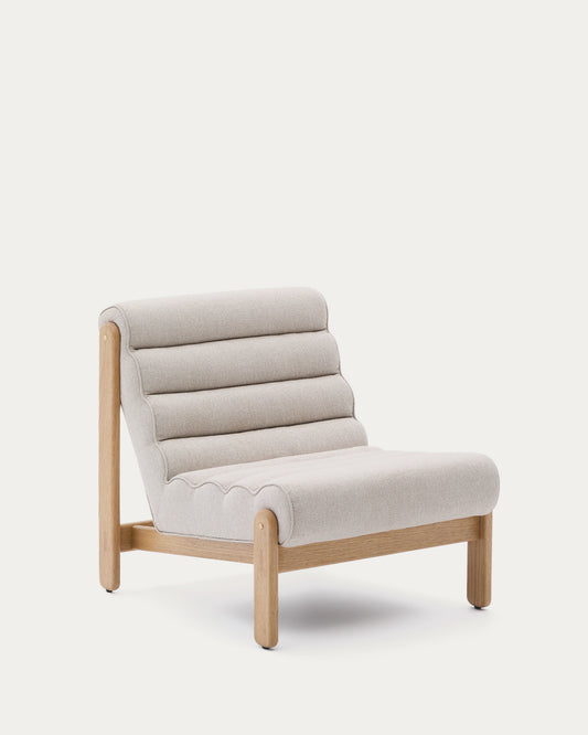 Fauteuil Magira beige en bois de chêne avec finition ton naturel