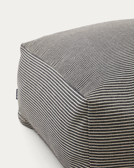 Pouf déhoussable Famara en coton à rayures bleues marines 60 x 60 x 40 cm