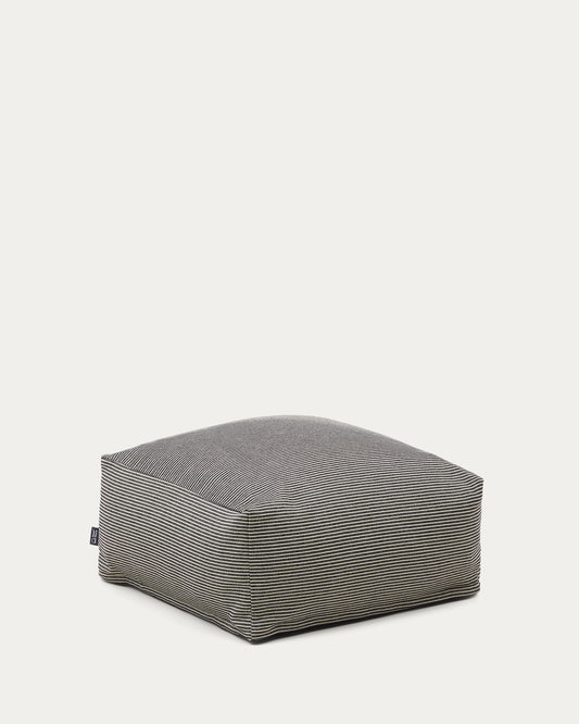 Pouf déhoussable Famara en coton à rayures bleues marines 60 x 60 x 40 cm