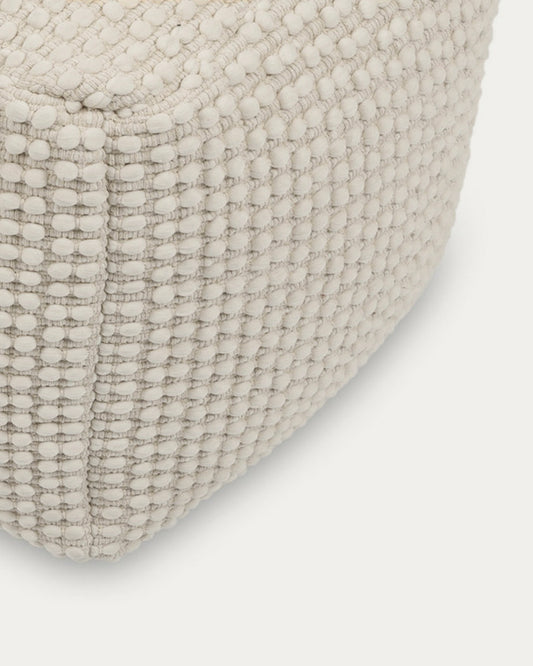 Mascarell pouffe, cotton and polyester in white, 45 x 45 cm