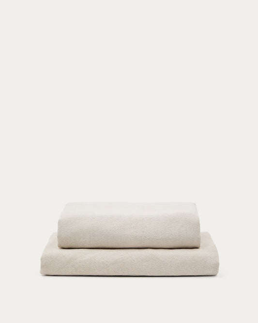 Housse de repose-pieds Zenira en coton et lin beige 90 x 90 cm