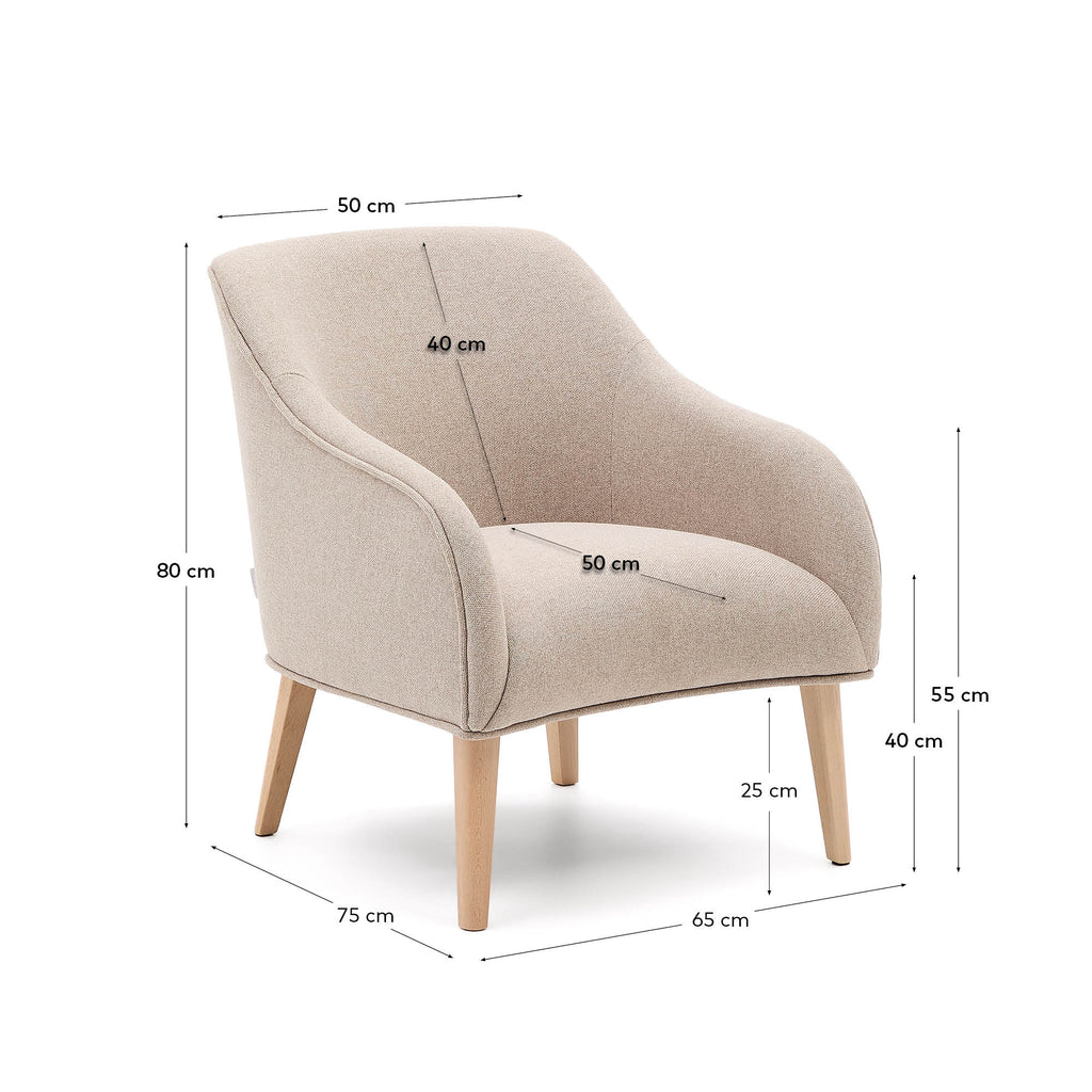 Fauteuil Bobly beige en bois de hêtre finition naturelle FSC Mix Credit