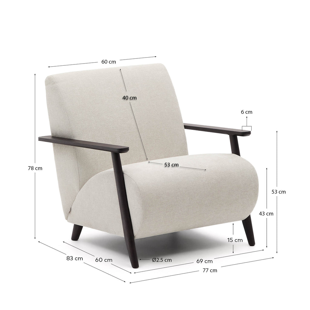 Meghan armchair in pearl chenille and with solid beech wood in a wenge finish FSC Mix Credit