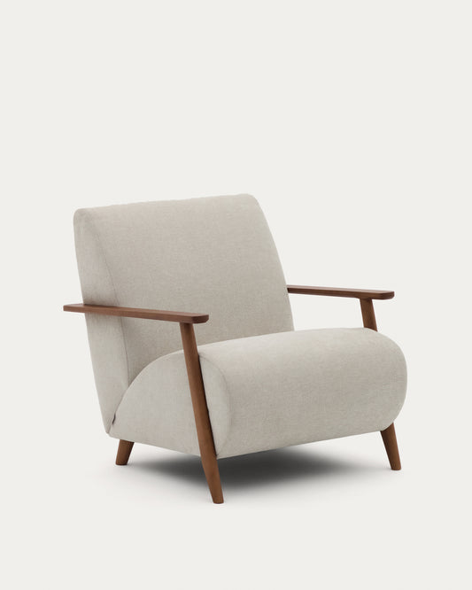 Fauteuil Meghan en chenille perle et bois de frêne finition noyer FSC Mix Credit