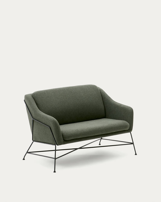 Canapé Brida 2 places vert et pieds en acier avec finition noire 128 cm