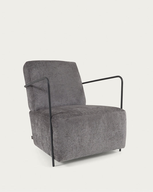 Fauteuil Gamer en chenille gris et métal peint noir