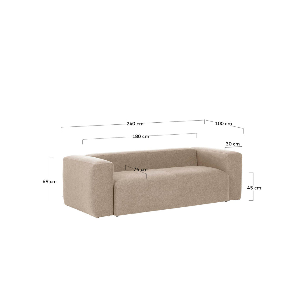 Canapé Blok 3 places en chenille beige 240 cm – Certifié FSC Mix Credit