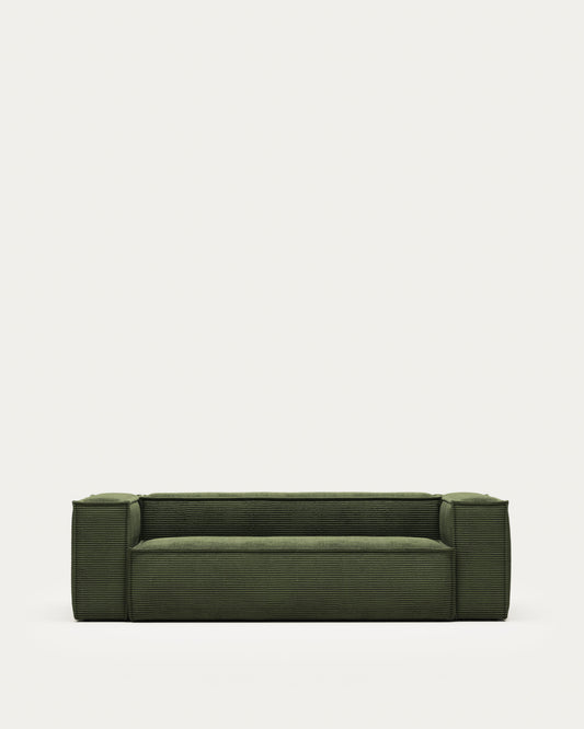 Canapé Blok 3 places en velours côtelé épais vert 240 cm – Certifié FSC Mix Credit