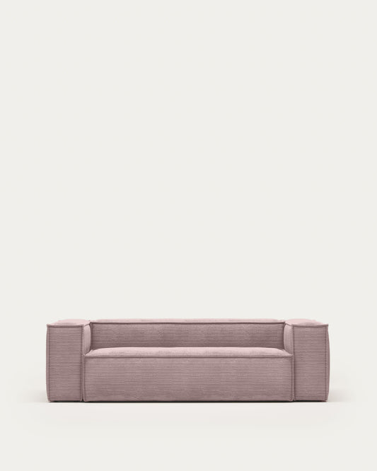 Canapé Blok 3 places en velours côtelé épais rose 240 cm – Certifié FSC Mix Credit
