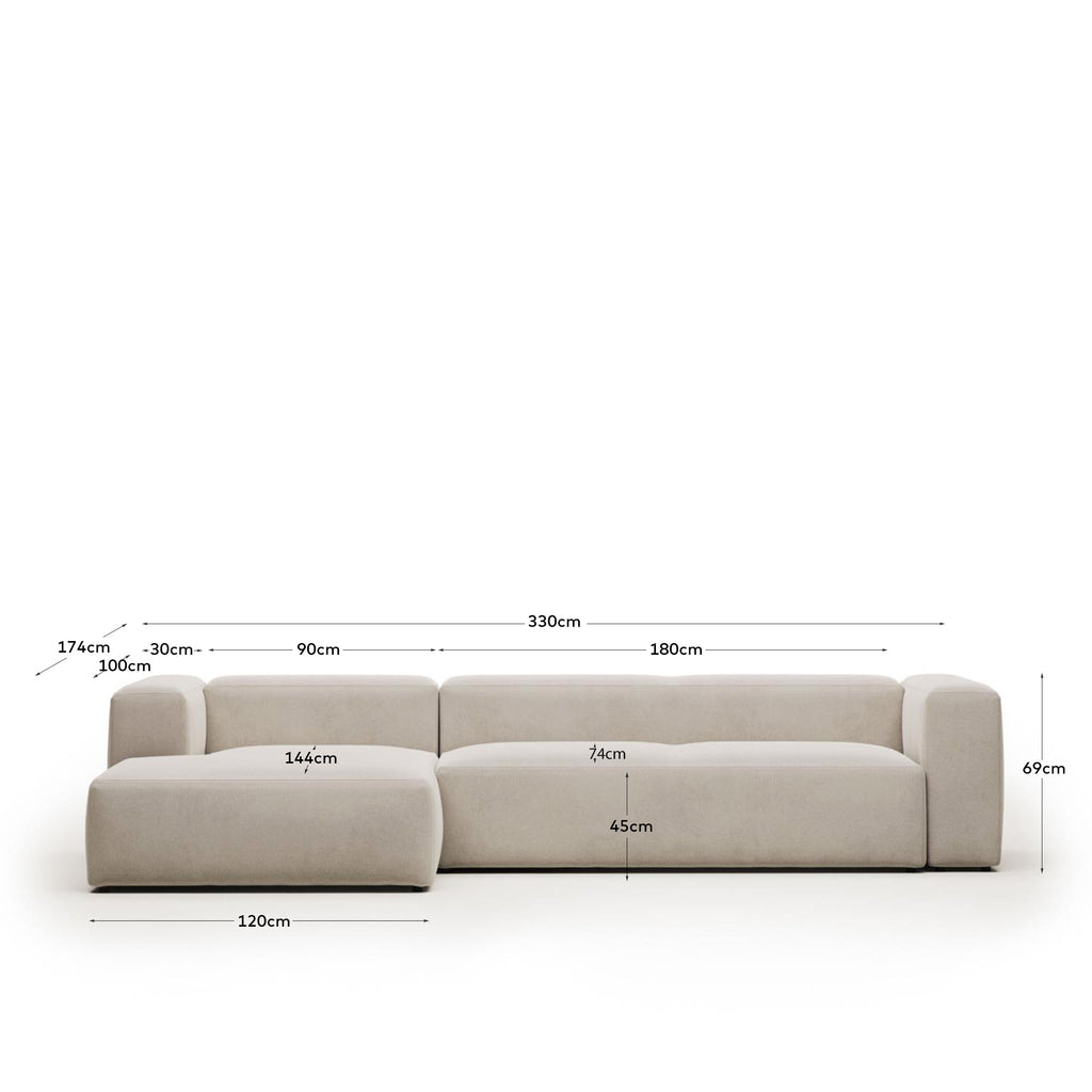 Canapé Blok 4 places en chenille avec méridienne gauche beige 330 cm – Certifié FSC Mix Credit