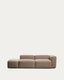 Blok 3-seater sofa with right armrest and end pouffe in brown chenille 270cm FSC Mix Credit