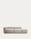 Blok 3-seater sofa with left armrest and end pouffe in beige chenille 270cm FSC Mix Credit