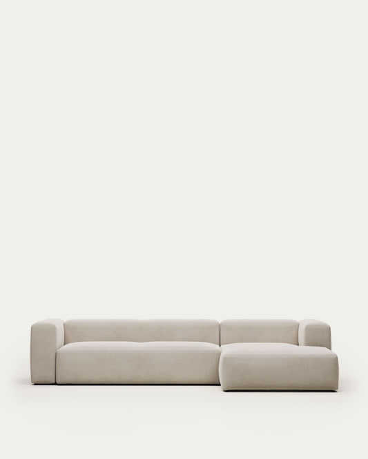 Canapé Blok 4 places en chenille avec méridienne droite beige 330 cm – Certifié FSC Mix Credit