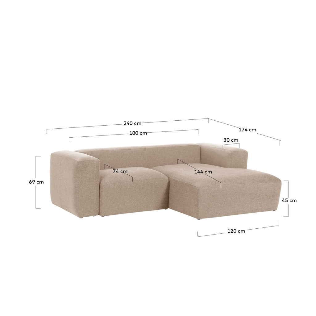 Canapé Blok 2 places en chenille avec méridienne droite beige 240 cm – Certifié FSC Mix Credit