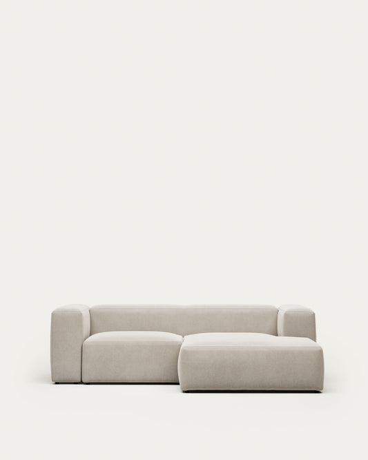 Canapé Blok 2 places en chenille avec méridienne droite beige 240 cm – Certifié FSC Mix Credit
