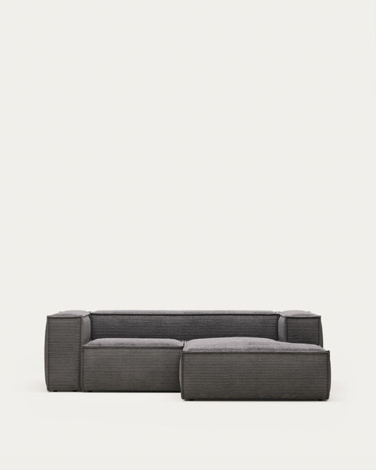 Canapé Blok 2 places en velours côtelé épais avec méridienne droite gris 240 cm – Certifié FSC Mix Credit