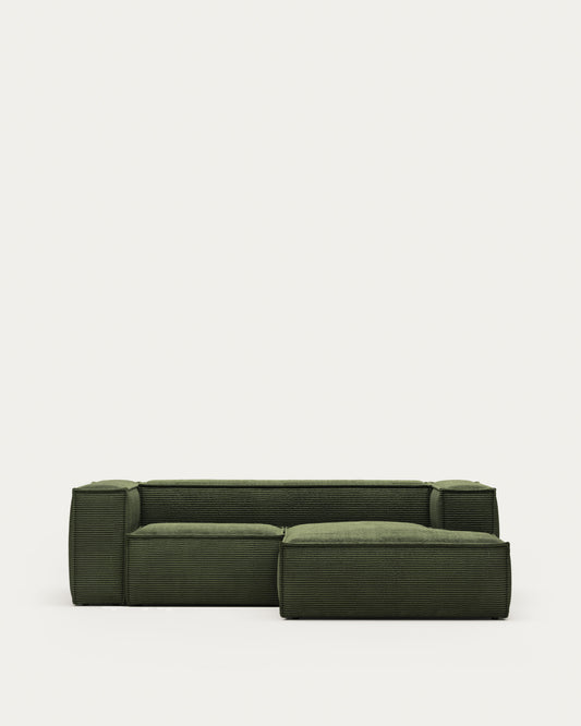 Canapé Blok 2 places en velours côtelé épais avec méridienne droite vert 240 cm – Certifié FSC Mix Credit