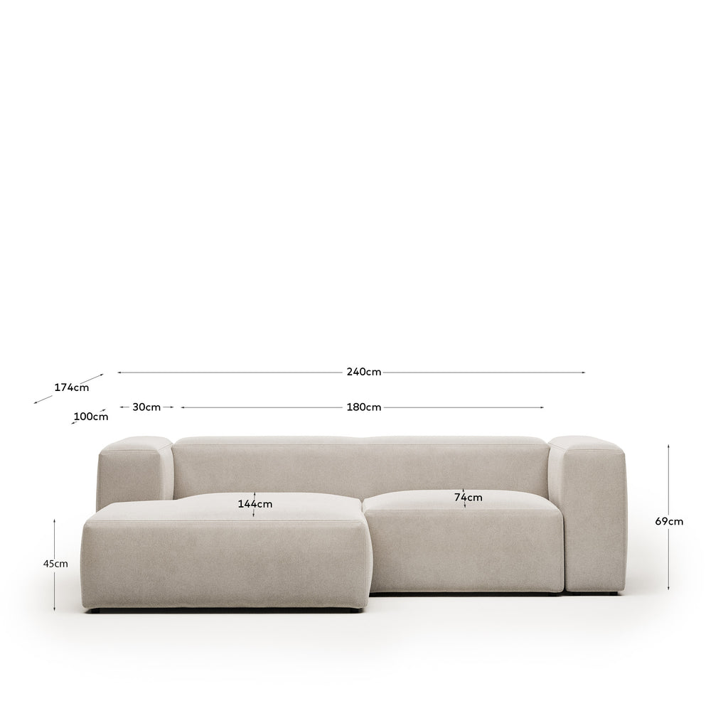 Canapé Blok 2 places en chenille avec méridienne gauche beige 240 cm – Certifié FSC Mix Credit