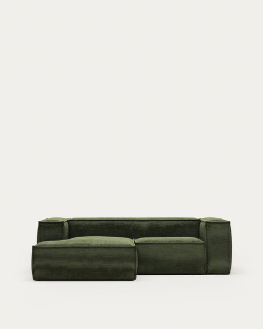 Canapé Blok 2 places en velours côtelé épais avec méridienne gauche vert 240 cm – Certifié FSC Mix Credit