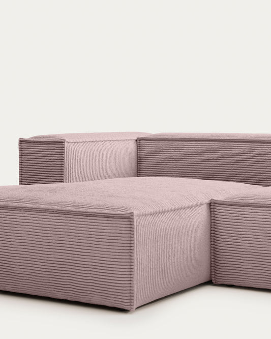 Blok 2-seater left chaise longue sofa in pink thick corduroy 240cm FSC Mix Credit