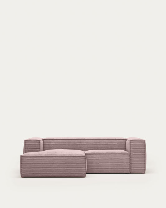 Blok 2-seater left chaise longue sofa in pink thick corduroy 240cm FSC Mix Credit
