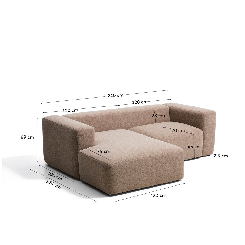 Canapé Blok 2 places en chenille avec méridienne gauche marron 240 cm – FSC Mix Credit