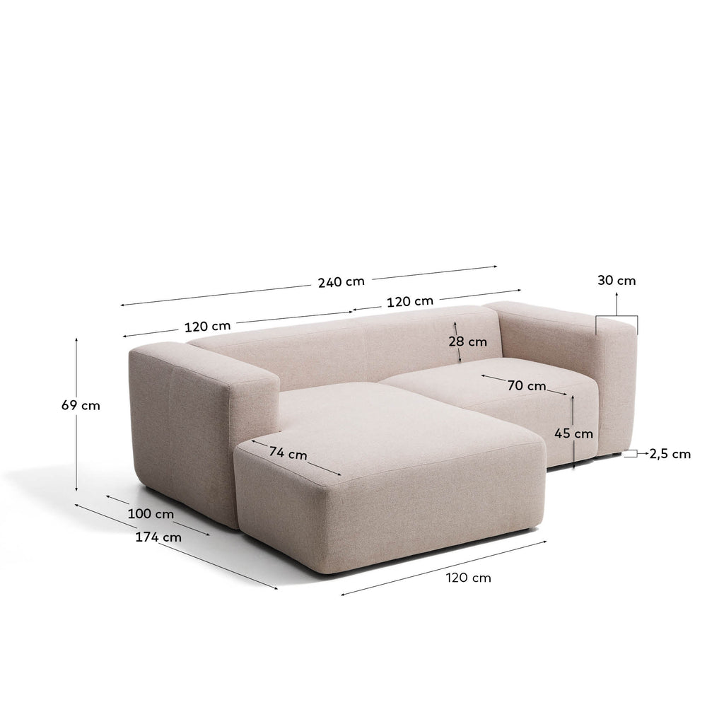 Canapé Blok 2 places en chenille avec méridienne gauche beige 240 cm – FSC Mix Credit