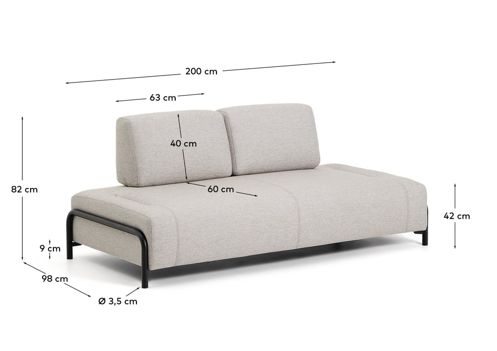 Module Compo 2 places avec structure en métal gris beige et noir 200 cm FSC Mix Credit