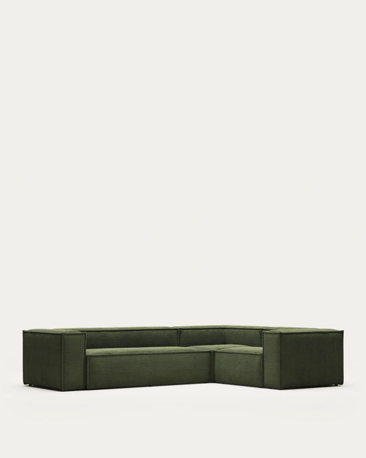 Canapé d'angle Blok 4 places velours à grosses côtes vert 320 x 230cm / 230 x 320 cm Certifié FSC Mix Credit
