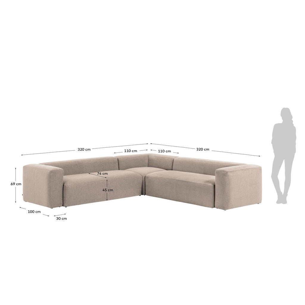 Canapé d’angle Blok 6 places en chenille beige 320 x 320 cm – Certifié FSC Mix Credit