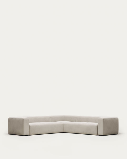 Canapé d’angle Blok 6 places en chenille beige 320 x 320 cm – Certifié FSC Mix Credit