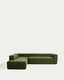 Canapé d’angle Blok 5 places avec pouf terminal gauche en velours côtelé épais vert 255 x 320 cm – FSC Mix Credit