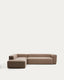 Canapé d’angle Blok 5 places avec pouf terminal gauche en chenille marron 255 x 320 cm – FSC Mix Credit