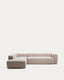 Canapé d’angle Blok 5 places avec pouf terminal gauche en chenille beige 255 x 320 cm – FSC Mix Credit