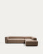Canapé d’angle Blok 5 places avec pouf terminal droit en chenille marron 320 x 255 cm – FSC Mix Credit
