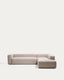 Canapé d’angle Blok 5 places avec pouf terminal droit en chenille beige 320 x 255 cm – FSC Mix Credit